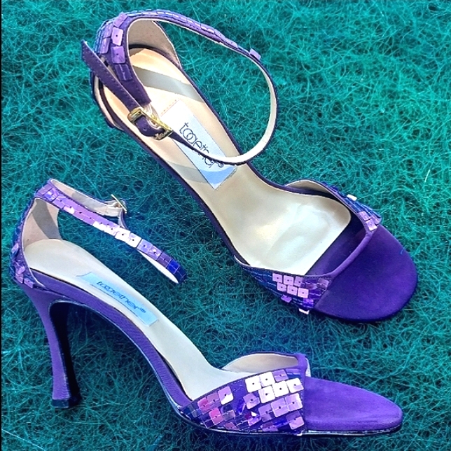 Purple Women's Heels Open-Toe Sequin Courts Size 9